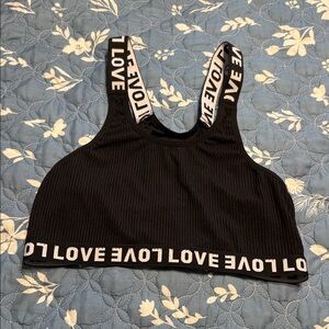 Love Your Melon Black Sports Bra with White Logo Straps